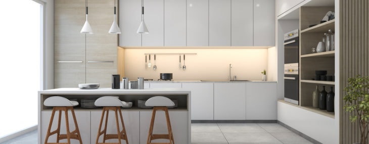 3d Rendering White Modern Design Kitchen With Lamp