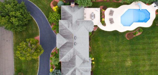 Large House And Property From Aerial Shot, Straight Down. Panoramic View