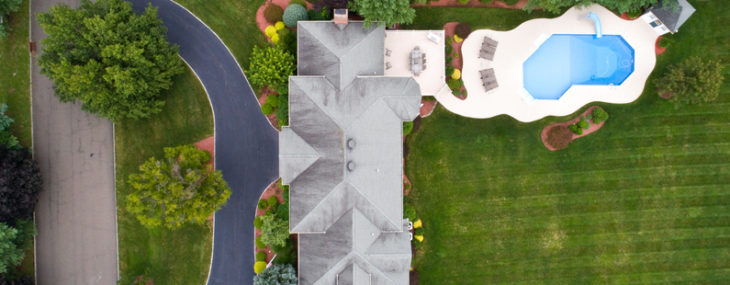 Large House And Property From Aerial Shot, Straight Down. Panoramic View