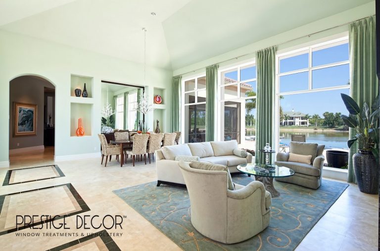 Large Living Room With Custom Window Treatments
