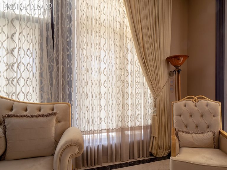 Stunning custom curtains with sheers and matching furniture upholstery