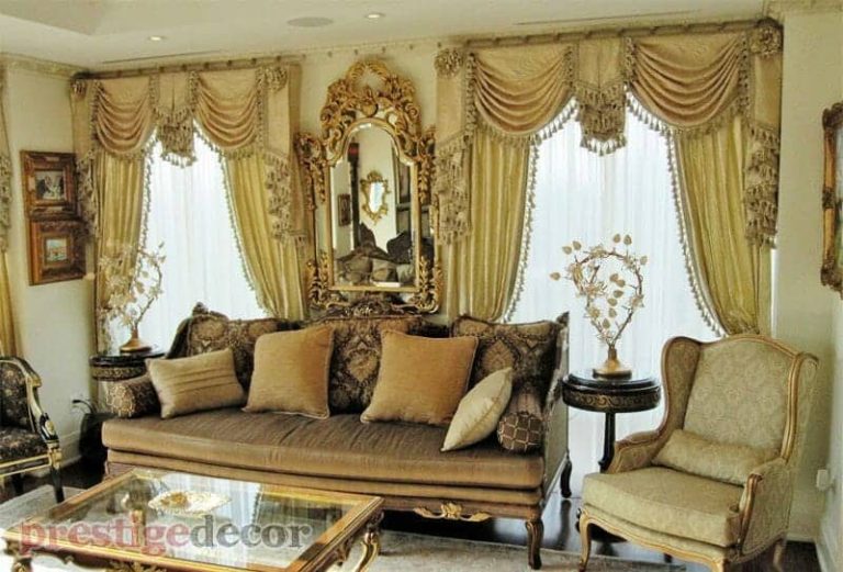window treatments, Swarovski crystal lams and custom cushions by Prestige Decor