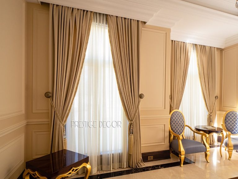 Custom blackout curtains with sheers and tiebacks