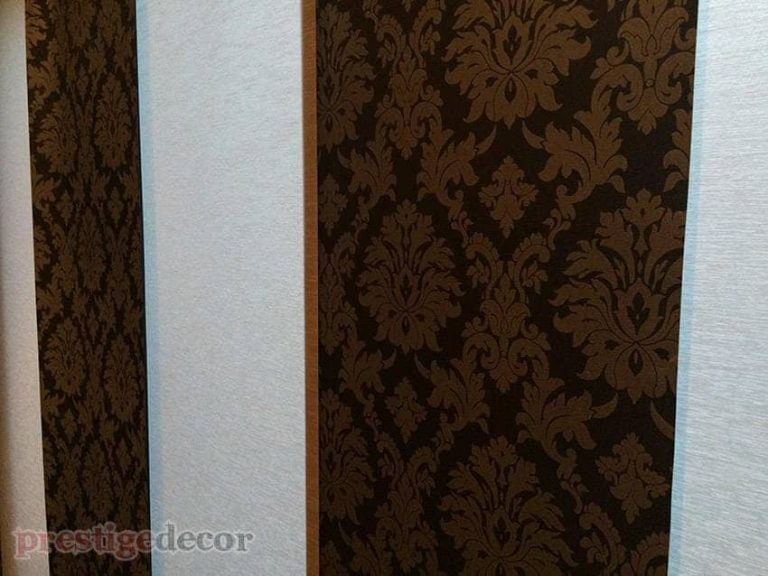 Closeup of modern brown pattern vertical blinds in Etobicoke