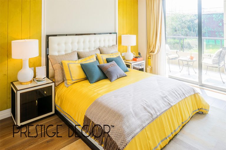 condo curtains with yellow bedsheet