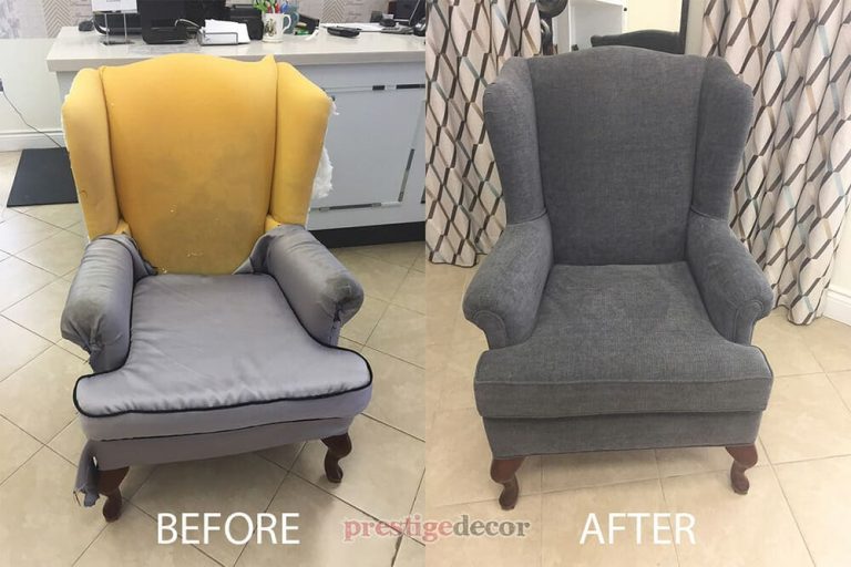wing back chair upholstery before after